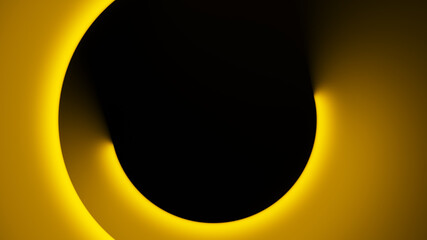 Poster - Abstract composition with semicircle walls of yellow light casting on the floor. Neon glow conceptual background. 3d render illustration