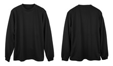 Blank Long Sleeve T Shirt Color Black Template Front And Back View On White Background
