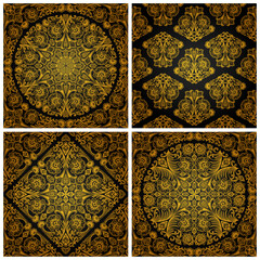 Wall Mural - Set of seamless patterns with vintage floral ornament