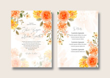 Wedding Invitation Card Set With Watercolor Rose Flower