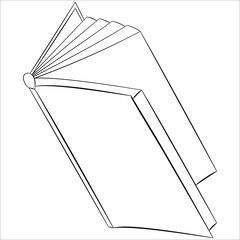 Flipping over a paper book. Open book on the side. Icon for web, library design, bookstore.Vector isolated on white, outline style.