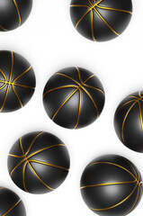 Wall Mural - Many black basketballs with gold on a bright background, 3d rendering