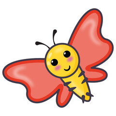 Sticker - 
Flying insect icon of flat cartoon style,  

