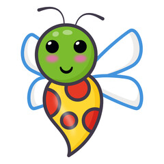 Sticker - 
Lady beetle insect, flat cartoon icon of ladybird 

