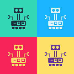 Poster - Pop art Robot icon isolated on color background. Artificial intelligence, machine learning, cloud computing. Vector