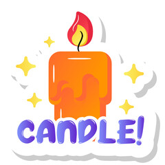 Canvas Print - 
A burning candle in flat sticker vector

