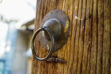 Metal Handle On Old Wooden Door