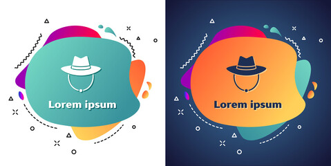 Sticker - White Western cowboy hat icon isolated on white and blue background. Abstract banner with liquid shapes. Vector