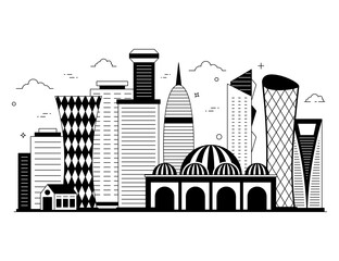 Sticker - 
Solid trendy illustration of doha, famous city and capital of qatar 

