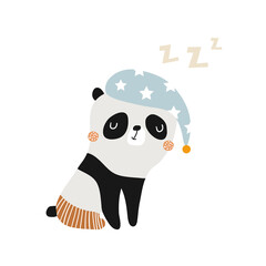 Wall Mural - Funny sleeping panda. Childish print for fabric, t-shirt, poster, card, baby shower. Vector Illustrtion