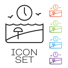 Sticker - Black line Vacation time icon isolated on white background. Set icons colorful. Vector