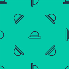 Wall Mural - Blue line Clown hat icon isolated seamless pattern on green background. Bowler hat. Vector