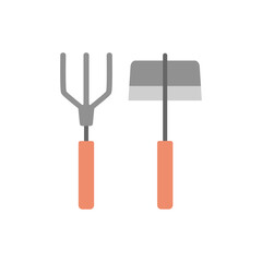 Wall Mural - hoe and rake gardening tools isolated on white, vector illustration