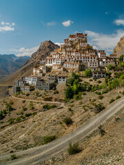 Wall Mural - Ancient Key monastery flanked by Himalayas and Spiti river, Himachal Pradesh, India.