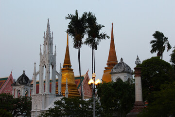 Beautiful pagodas in a Thai temple at Bangkok