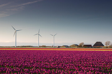 Wall Mural - beautiful rural Dutch farmland with tulips