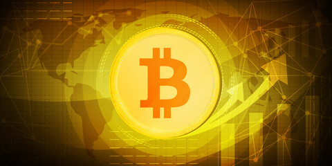 Poster - Modern Abstract Cryptocurrency media style backdrop. New Communication Bitcoin with world map