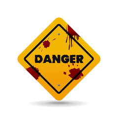 Yellow danger sign with blood stains , vector illustration on white background