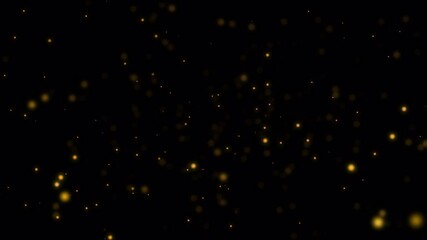 Wall Mural - Beautiful golden shimmering Dust particles with dark on black background in slow motion. Motion graphic animation of Dynamic get up in wind bokeh Particles. Abstract bokeh digital festival template