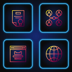 Aufkleber - Set line Social network, Browser window, Certificate template and Online class. Gradient color icons. Vector