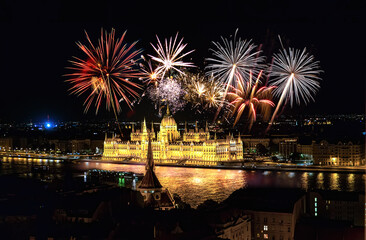 Wall Mural - Fireworks over the Parliament in Budapest, Hungary