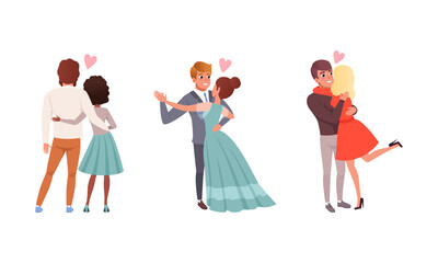 Wall Mural - Loving Couples of Man and Woman Embracing and Dancing Together Vector Set