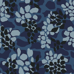 Dark blue camouflage, seamless new trendy print pattern. Beautiful spots