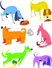 Wall Mural - Cute cartoon set with dogs. Vector illustration with pets. Colorful funny animal characters in childlike style. Collection with cheerful dogs