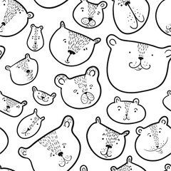 Wall Mural - Cute bears seamless pattern.. Background with Teddy bear in doodle sketchy style. Vector illustration with funny wild animals in line art artistic style. Design for surfaces, textile, wrapping paper