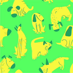 Wall Mural - Cute dogs seamless pattern. Background with pets character in doodle simple style. Vector illustration for fabric, textile, wrapping, other surfaces