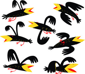 Wall Mural - Funny birds set. isolated crown characters. Vector illustration in cartoon style.