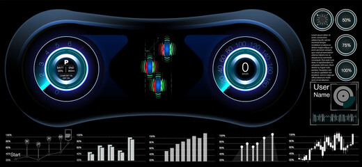 Poster - Futuristic Vector HUD Interface Screen Design. Digital callouts titles. HUD UI GUI futuristic user interface screen elements set. High tech screen for video game. Sci-fi concept design.