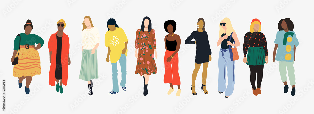 diversity of women vector  illustration  - obrazy, fototapety, plakaty 