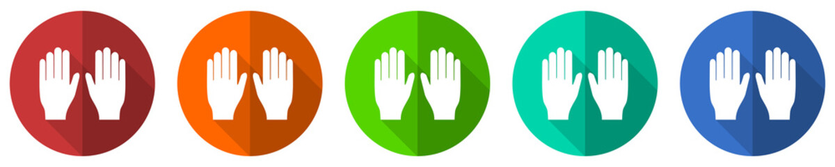 Aufkleber - Gloves, hands protection icon set, flat design vector illustration in 5 colors options for webdesign and mobile applications
