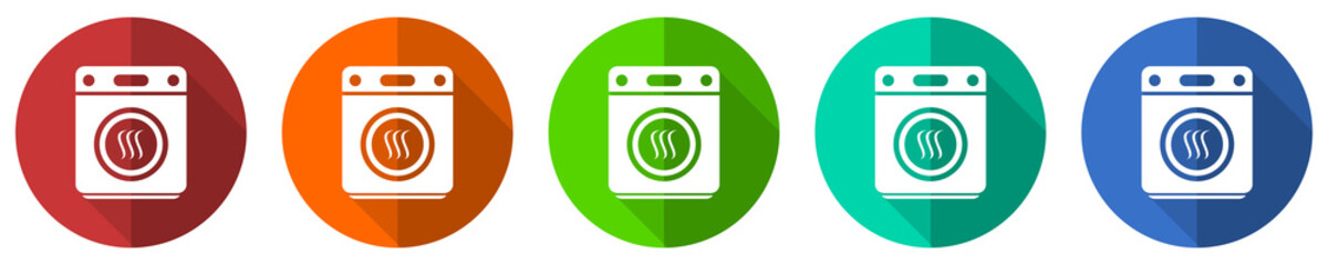 Aufkleber - Dryer machine, laundry icon set, flat design vector illustration in 5 colors options for webdesign and mobile applications