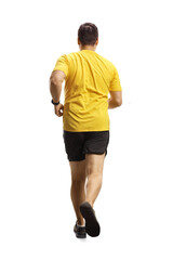 Poster - Full length rear shot of a man in sports yellow t-shirt jogging