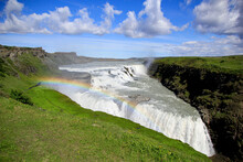 Gullfoss Waterfall With Rainbow, Golden Circle, Iceland
