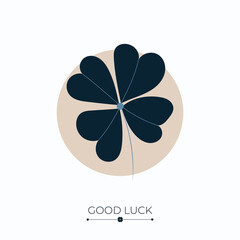 Clover fortune and success charm, talisman or amulet with good luck words. Four leaf shamrock, symbol of luck, fortune, wealth and prosperity. Vector illustration isolated on white background