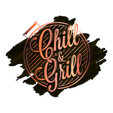 Chill And Grill Watercolor Logo. BBQ Grill