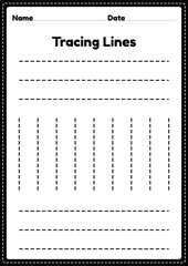 Wall Mural - Tracing lines worksheet for kindergarten and preschool kids for educational activities in a printable illustration