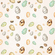 Seamless pattern with hand drawn eggs on beige