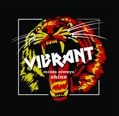 Fototapete - Burning tiger head illustration with flames and slogan for fashion, apparel, poster design and other creative use