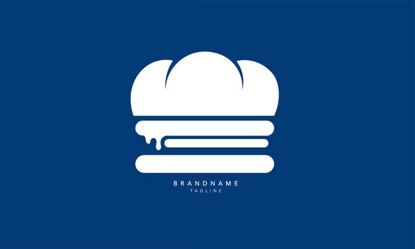 Minimal Line art Burger Logo. Hamburger Vector. Fast Food Illustration