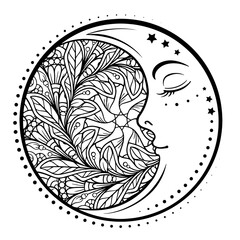 Wall Mural - Ethnic cresent moon motif. Antistress coloring page