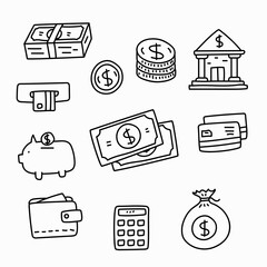 Canvas Print - Set of money related doodle illustration isolated on white background