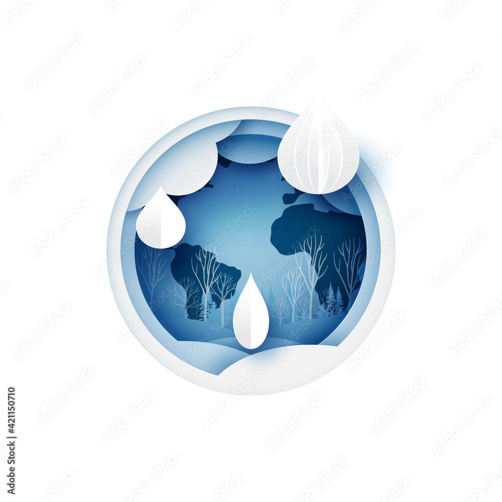 World water day.Water drop.Paper art of save water for ecology and environment conservation concept design. - obrazy, fototapety, plakaty 