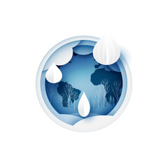 Poster - World water day.Water drop.Paper art of save water for ecology and environment conservation concept design.