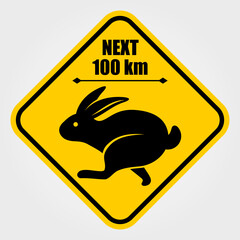 Road sign - Attention Animal, Wild Rabbit Crossing. Vector illustration