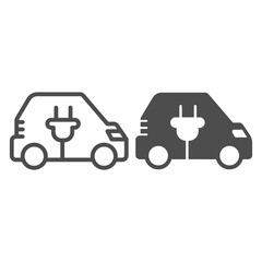 Poster - Car and plug line and solid icon, Electric car concept, EV transport logo sign on white background, hybrid electric vehicle icon in outline style for mobile concept and web design. Vector graphics.
