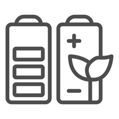 Poster - Battery charge and plant battery line icon, electric car concept, Green energy logo sign on white background, Green leaf and battery sign in outline style for mobile, web. Vector graphics.